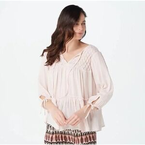 Haute Hippie Tribe Women's Grace Printed 3/4 Sleeve Sheer Blouse Sz M Pink NWOT